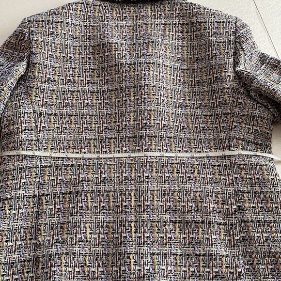 𝅺jacket Society cropped tweed Lurex fringe gold buttons tailored blazer Sz S - Picture 14 of 15